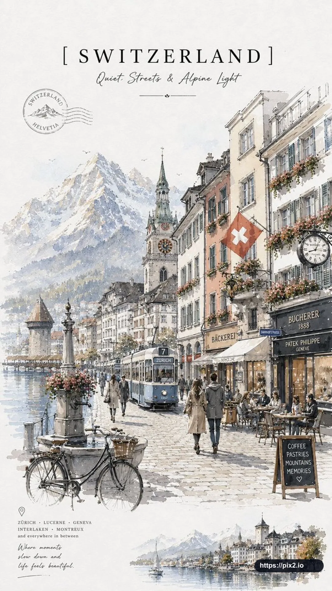 Switzerland Watercolor Travel Poster