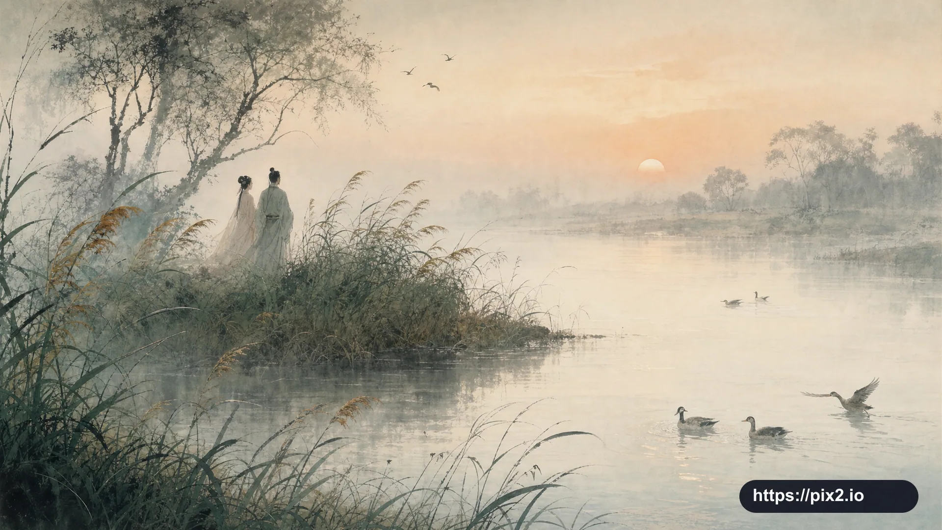 Ancient Poem Riverside Painting