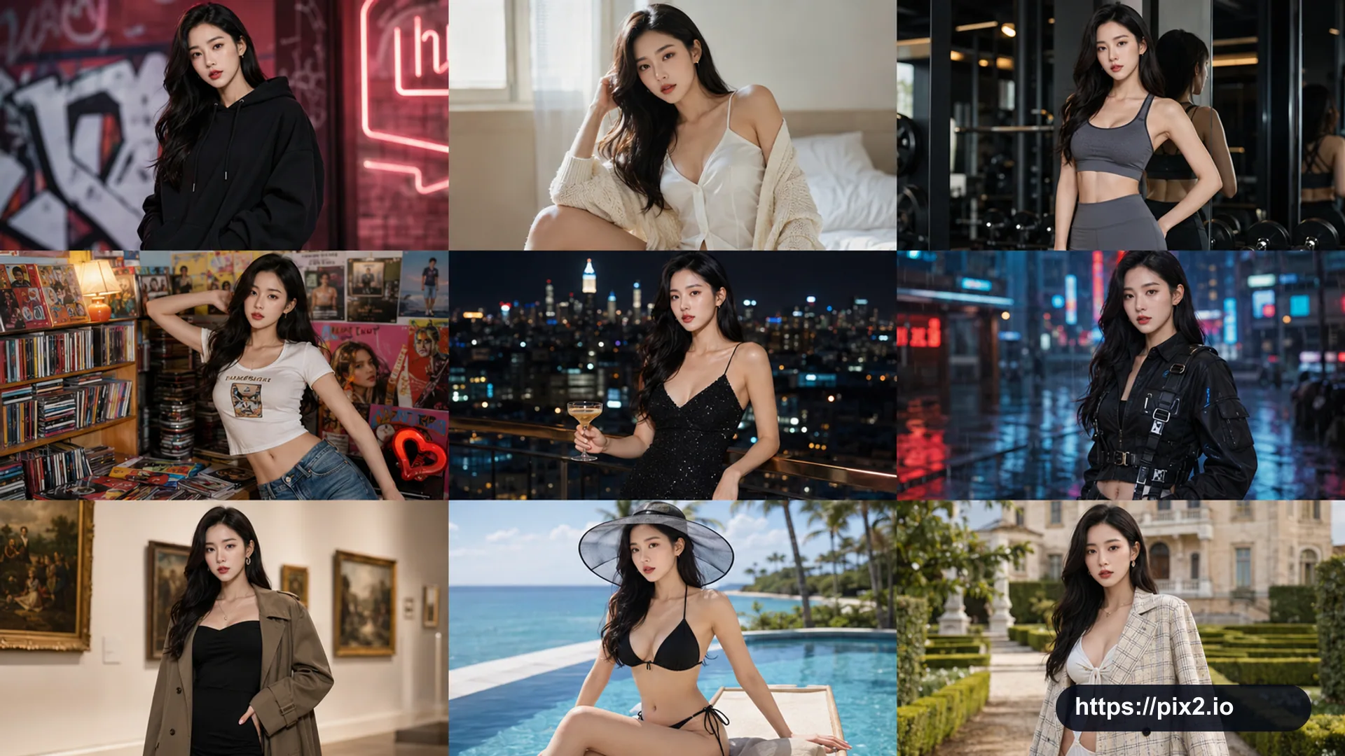 Nine-Grid Fashion Collage Portrait