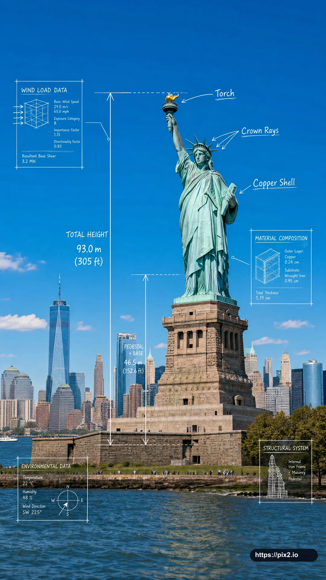 Liberty Statue Blueprint Overlay