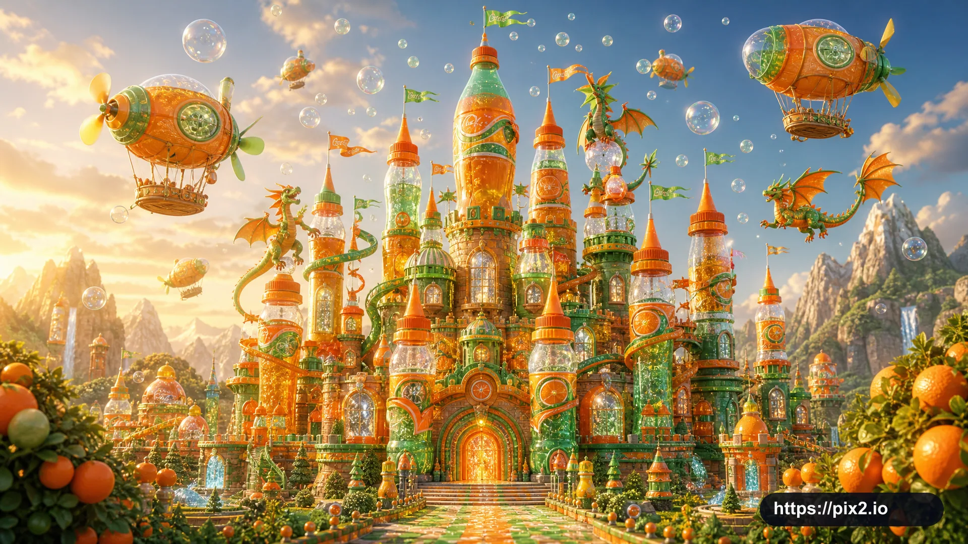 Orange Green Soda Label Fantasy Castle