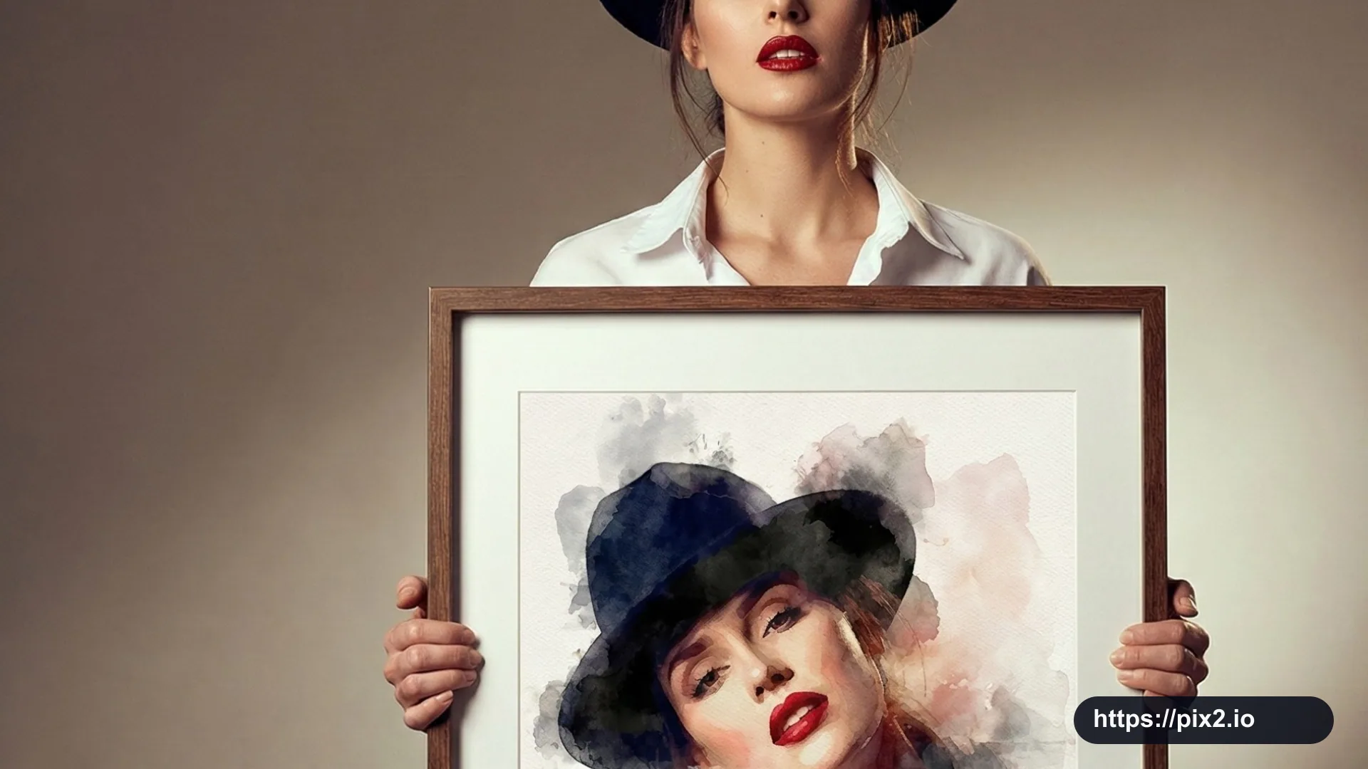 Wooden Frame Watercolor Portrait