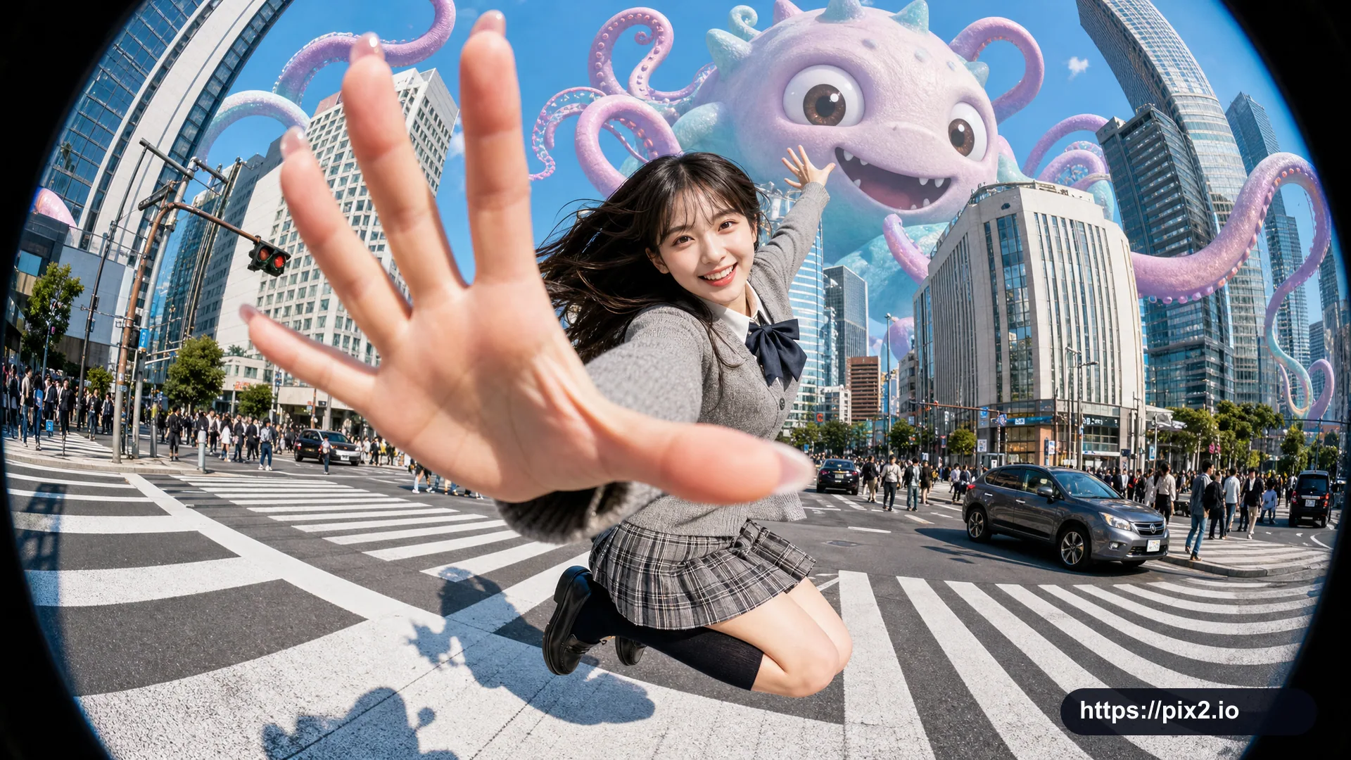 Fisheye City Monster Street Shot